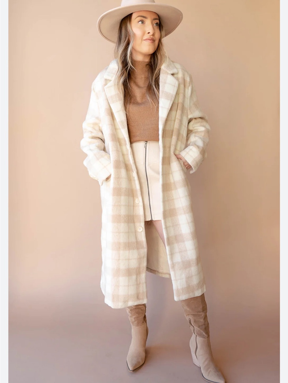 Vici MARBLE Cream and Beige Plaid Coat